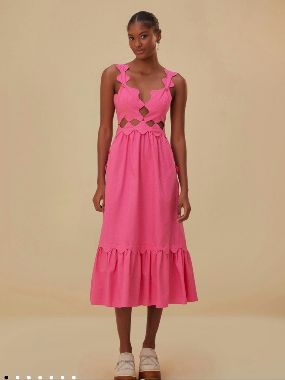 NWT FARM Rio Hot Pink Scalloped Cutout Midi Dress size S. Rare! Art piece.